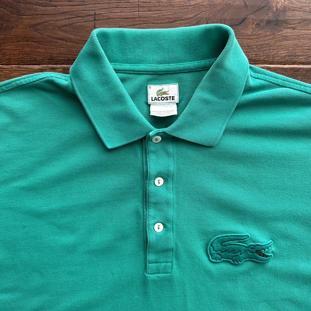 Vintage Lacoste Large Croc Logo Polo Emerald Green Mens Size 6